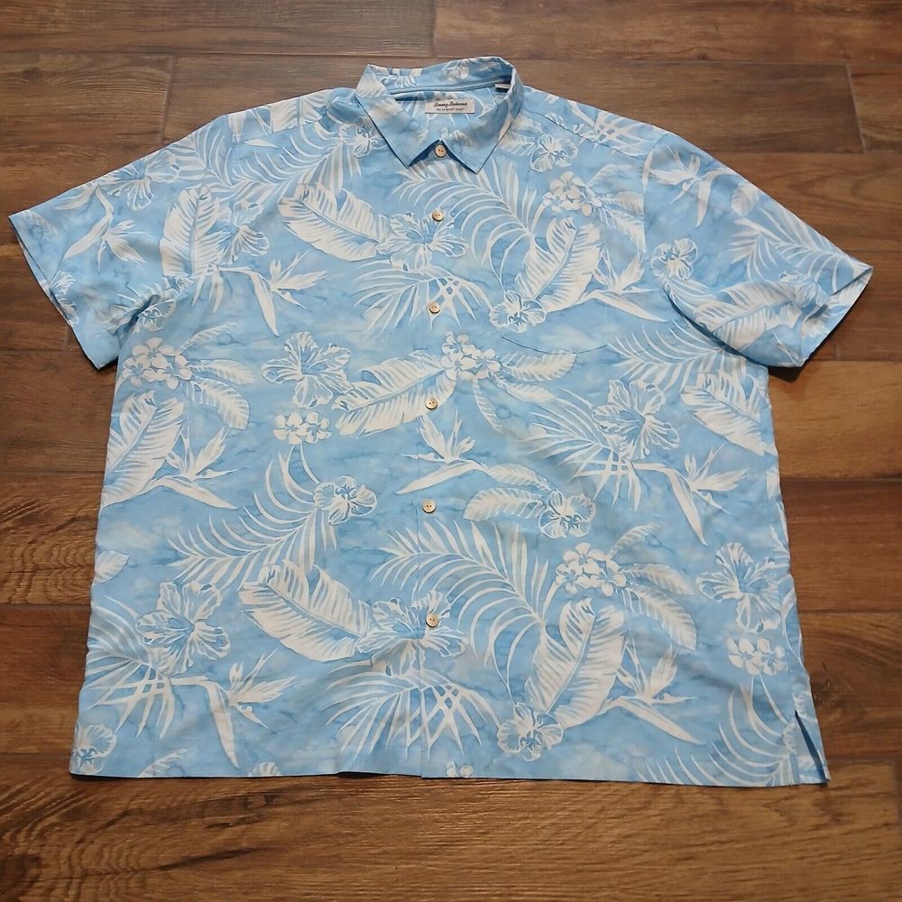 Tommy Bahama Shirt Mens XXXL 3XL Blue Floral Hawaiian The Coconut Point Camp